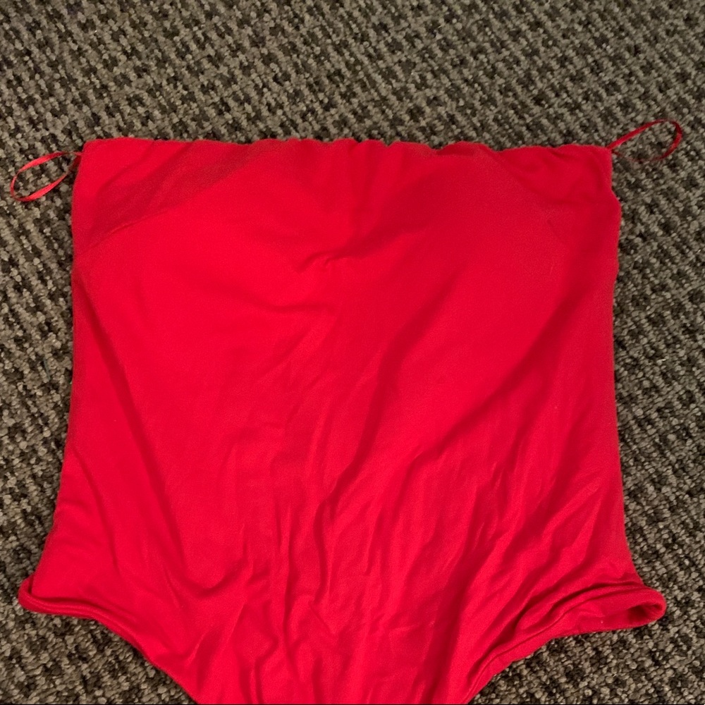 Red tube top bodysuit